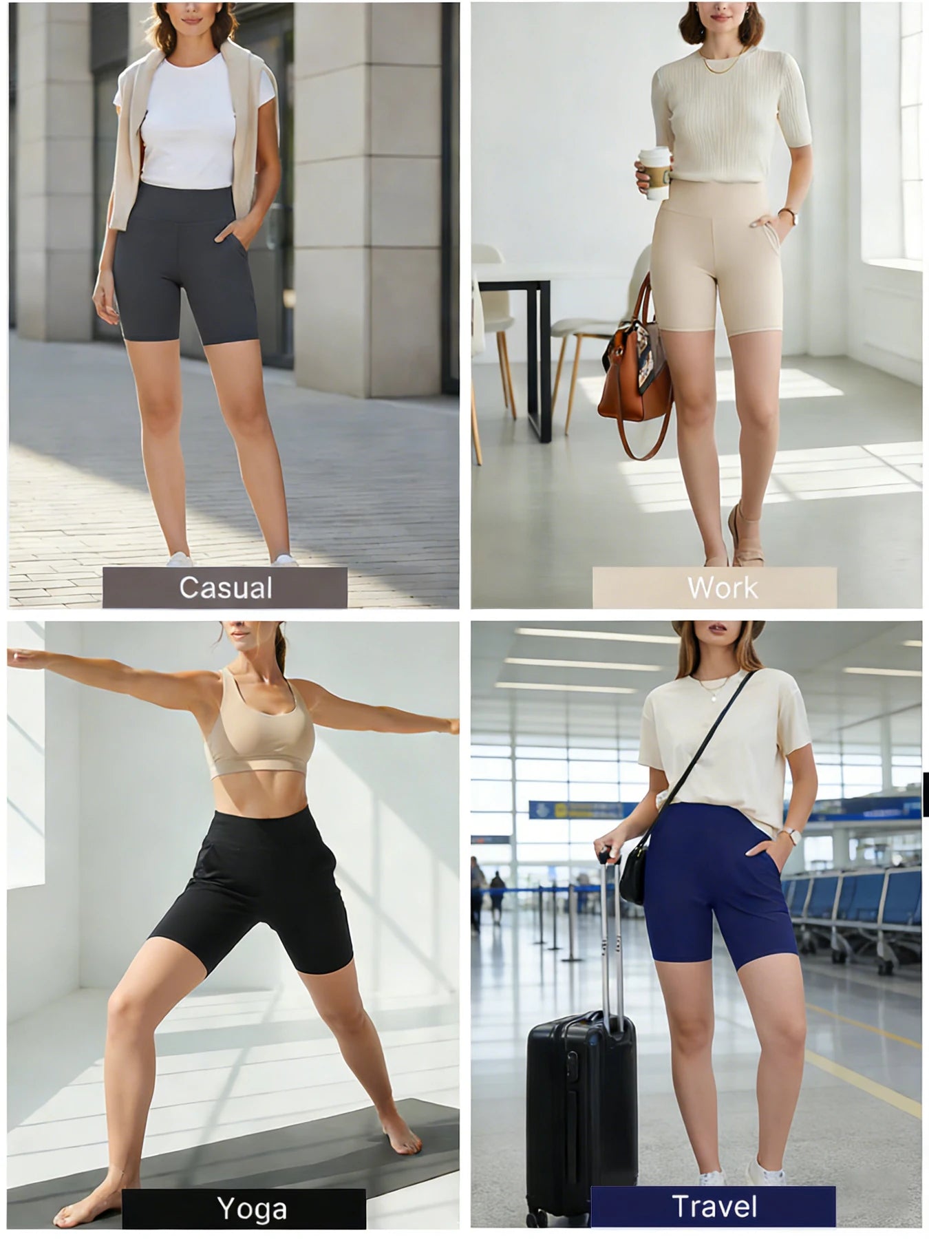 5 Pack Women's High Waisted Biker Shorts with Pockets - Tummy Control No See-Through Workout Gym Shorts - Super Soft High-Elas