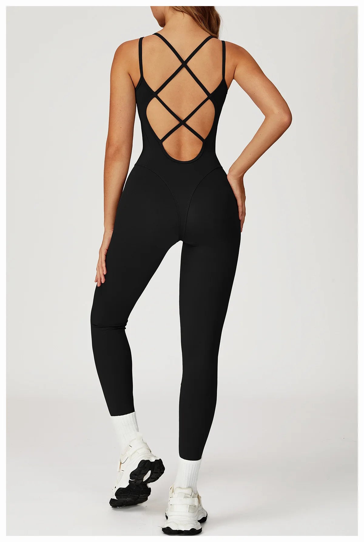 Fitness Jumpsuit Gym Workout Playsuit Sexy Cross Back Strap Sports Bodysuits Backless Romper Women Running One Piece Yoga Suit