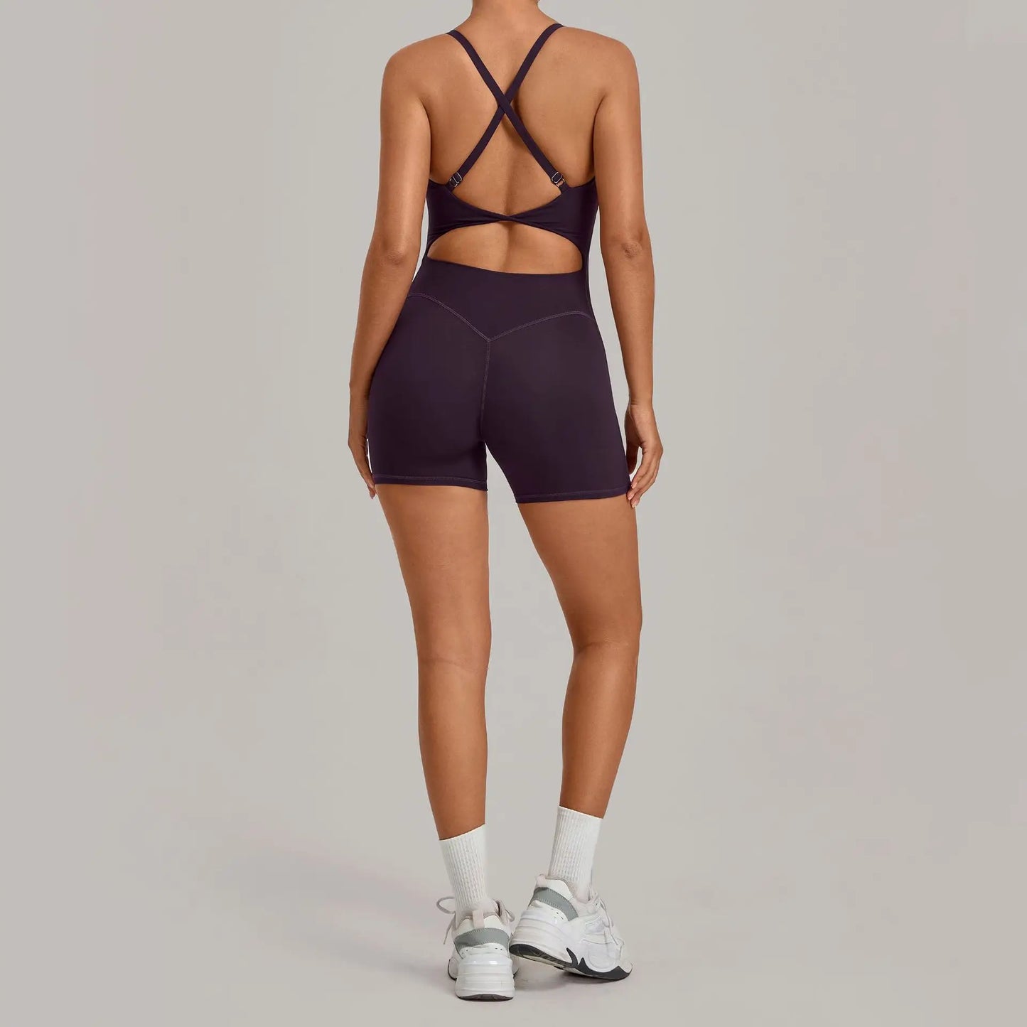 Women's Seamless Yoga Jumpsuit Heart-Shape Collar Adjustable Buckle Cross Waist High Waisted Butt Lifting Tight Workout Bodysuit