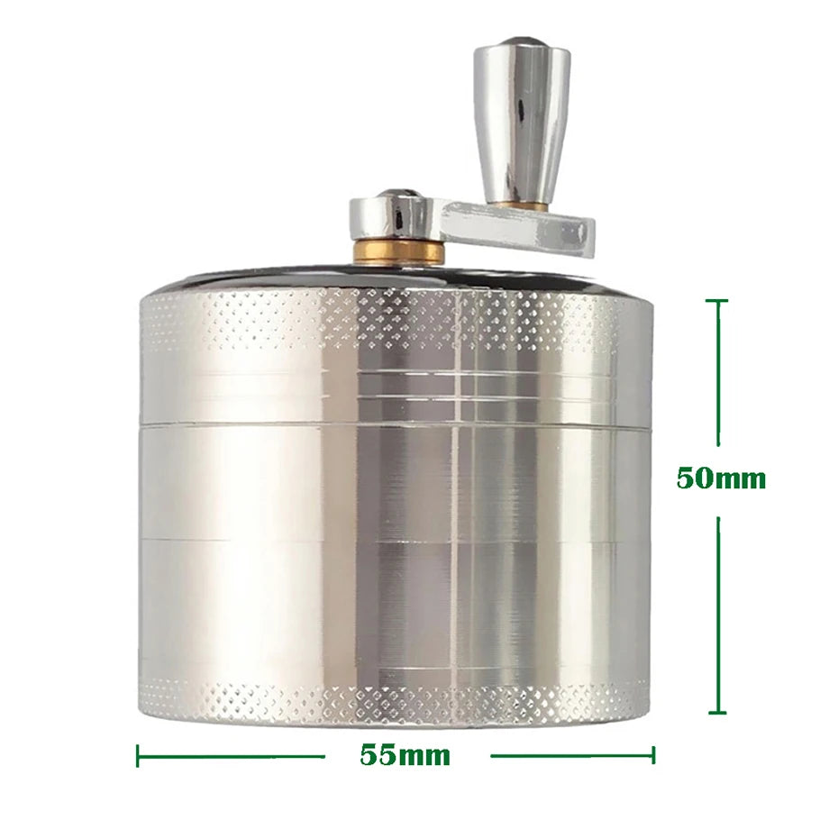 55mm Herb Grinder Hand-cranked Tobacco Crusher Durable Zinc Alloy Spice Mills with Sharp Razor for Smoker Smoking Accessories