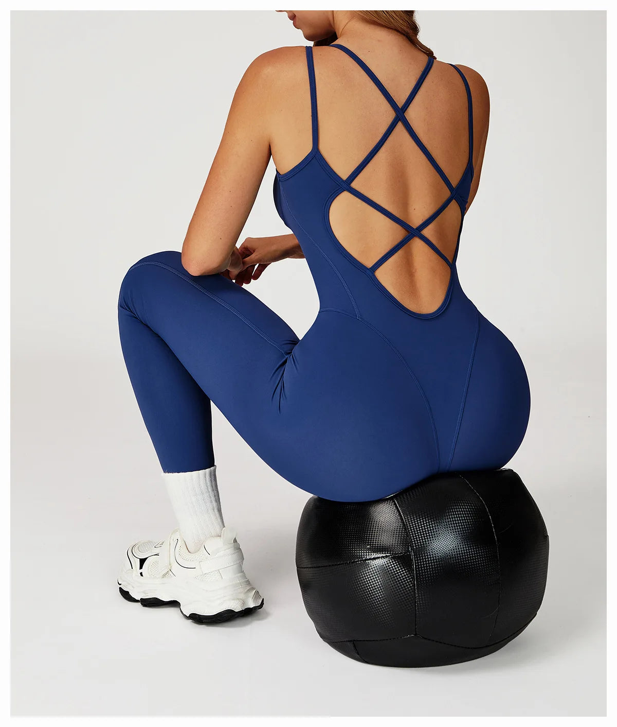 Fitness Jumpsuit Gym Workout Playsuit Sexy Cross Back Strap Sports Bodysuits Backless Romper Women Running One Piece Yoga Suit