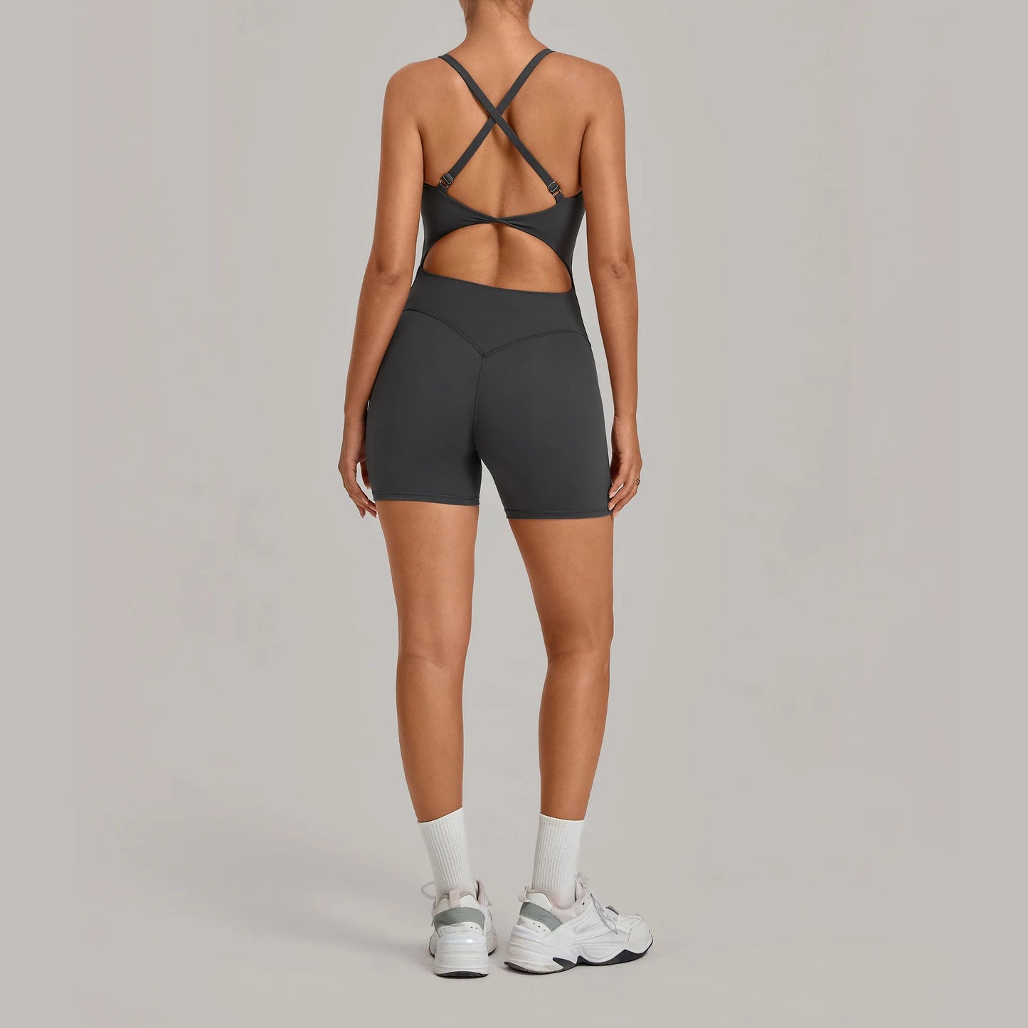 Women's Seamless Yoga Jumpsuit Heart-Shape Collar Adjustable Buckle Cross Waist High Waisted Butt Lifting Tight Workout Bodysuit