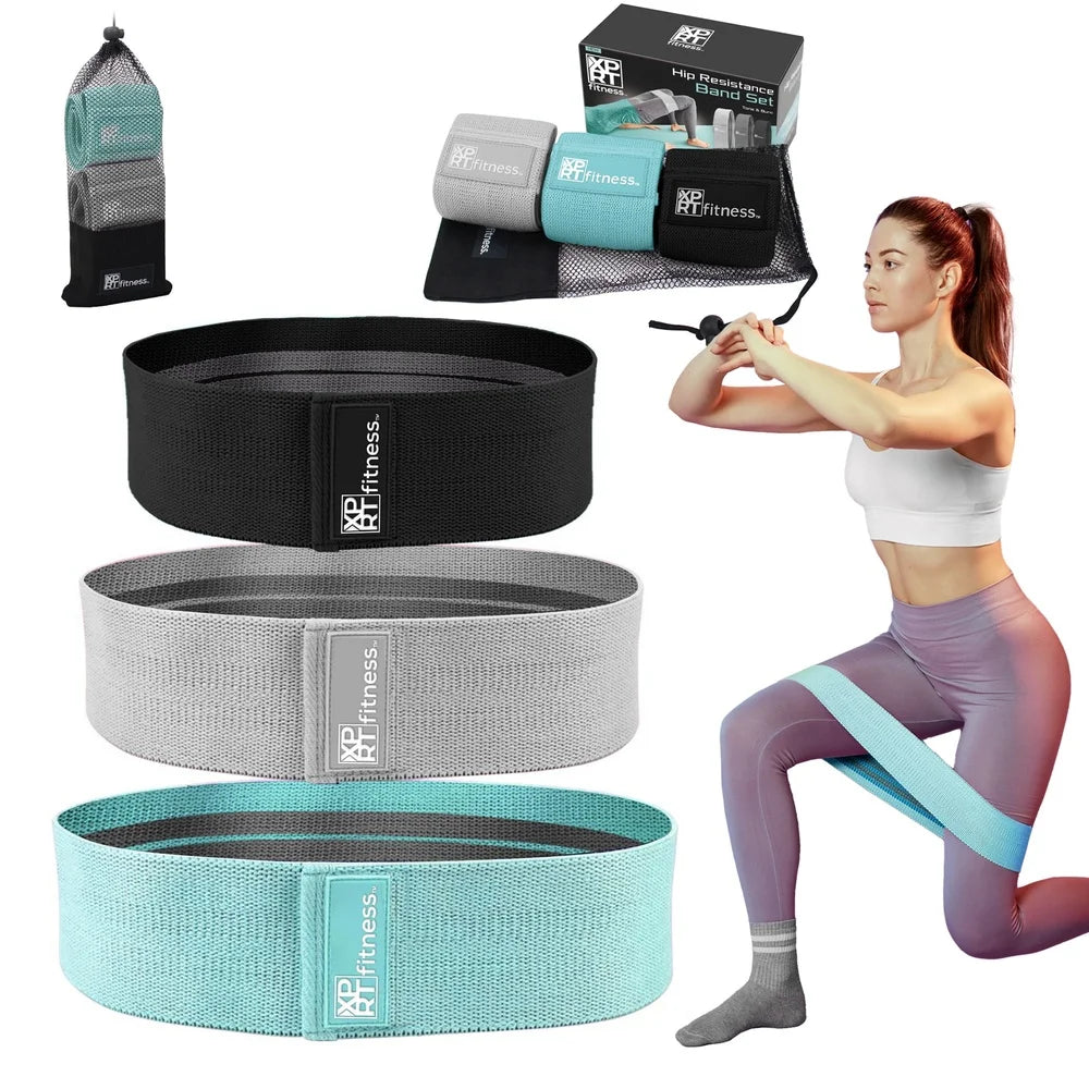 Resistance Bands Set of 3 Anti-Slip Booty Exercise Bands Legs and Hips Non-Rolling Fitness Equipment with Carry Pouch