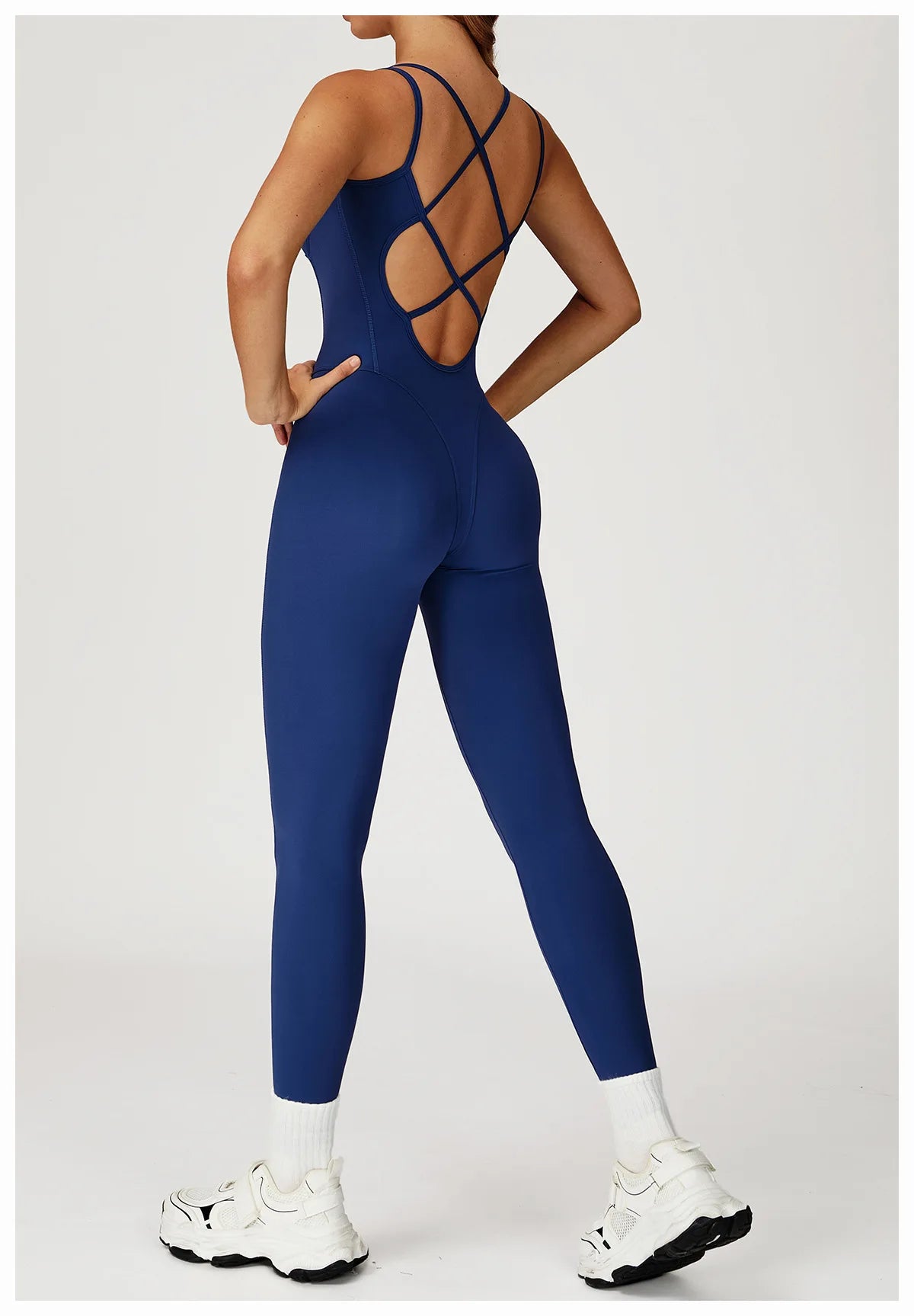 Fitness Jumpsuit Gym Workout Playsuit Sexy Cross Back Strap Sports Bodysuits Backless Romper Women Running One Piece Yoga Suit