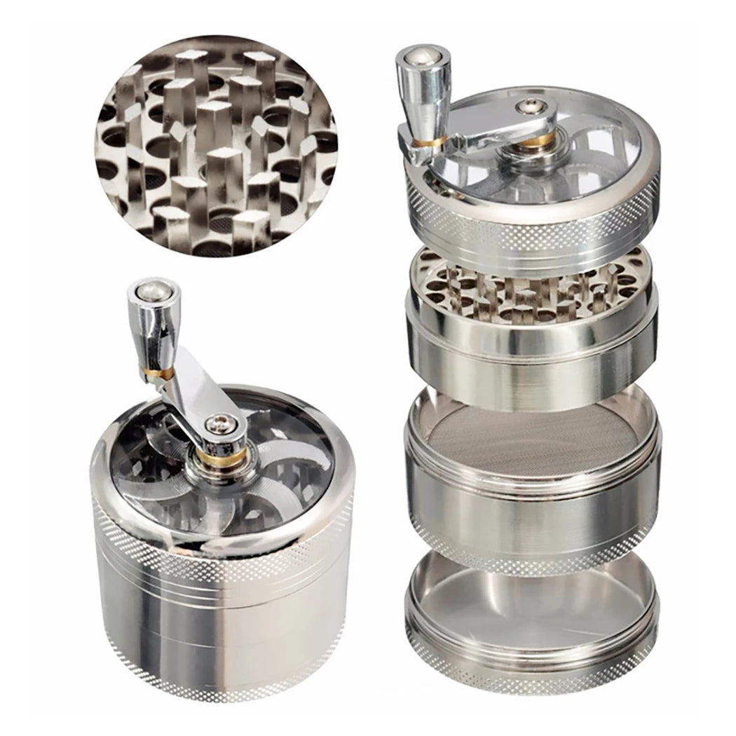 55mm Herb Grinder Hand-cranked Tobacco Crusher Durable Zinc Alloy Spice Mills with Sharp Razor for Smoker Smoking Accessories