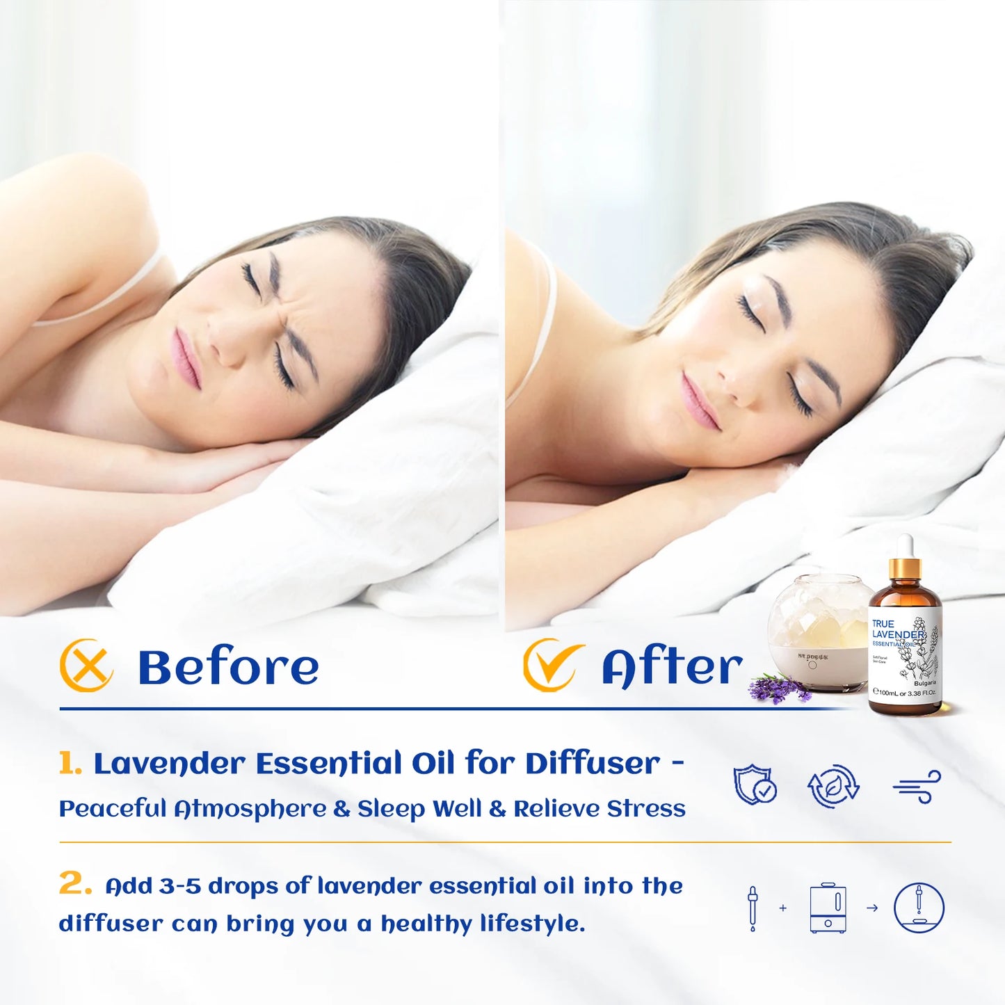 HIQILI 100ML/3.38 Oz. Lavender Essential Oil, 100% Pure Natural Aromatherapy Oil for Sleep Help Diffuser Humidifier Skin Care