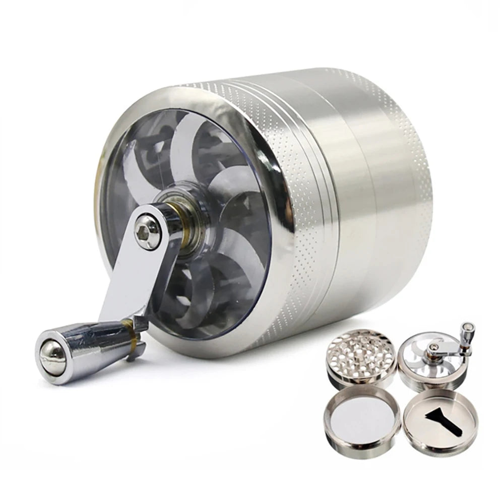 55mm Herb Grinder Hand-cranked Tobacco Crusher Durable Zinc Alloy Spice Mills with Sharp Razor for Smoker Smoking Accessories