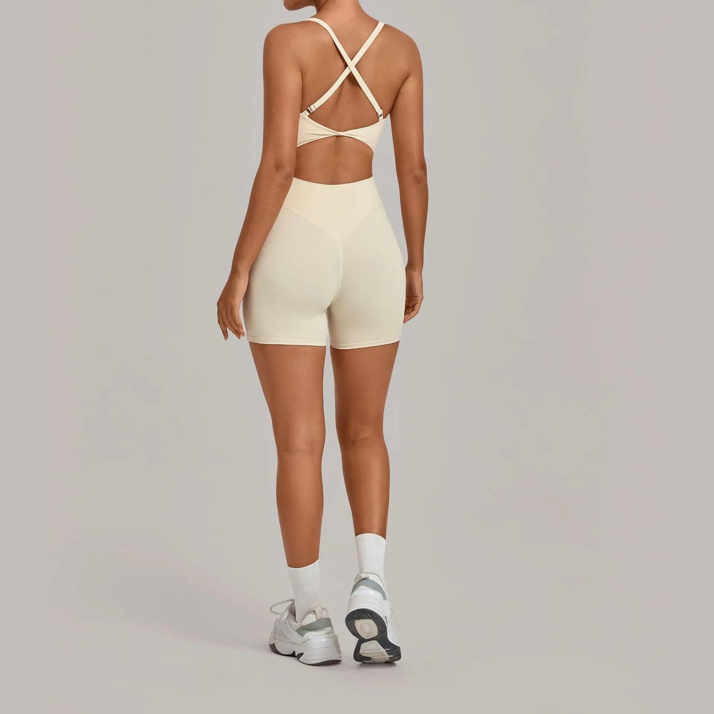 Women's Seamless Yoga Jumpsuit Heart-Shape Collar Adjustable Buckle Cross Waist High Waisted Butt Lifting Tight Workout Bodysuit