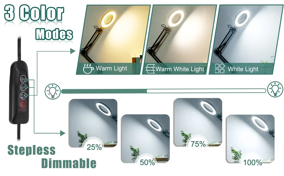 5X Illuminated Magnifier USB 3 Colors 72 LED Magnifying Glass for Soldering Iron Repair/Table Lamp/Reading Skincare Beauty Tool