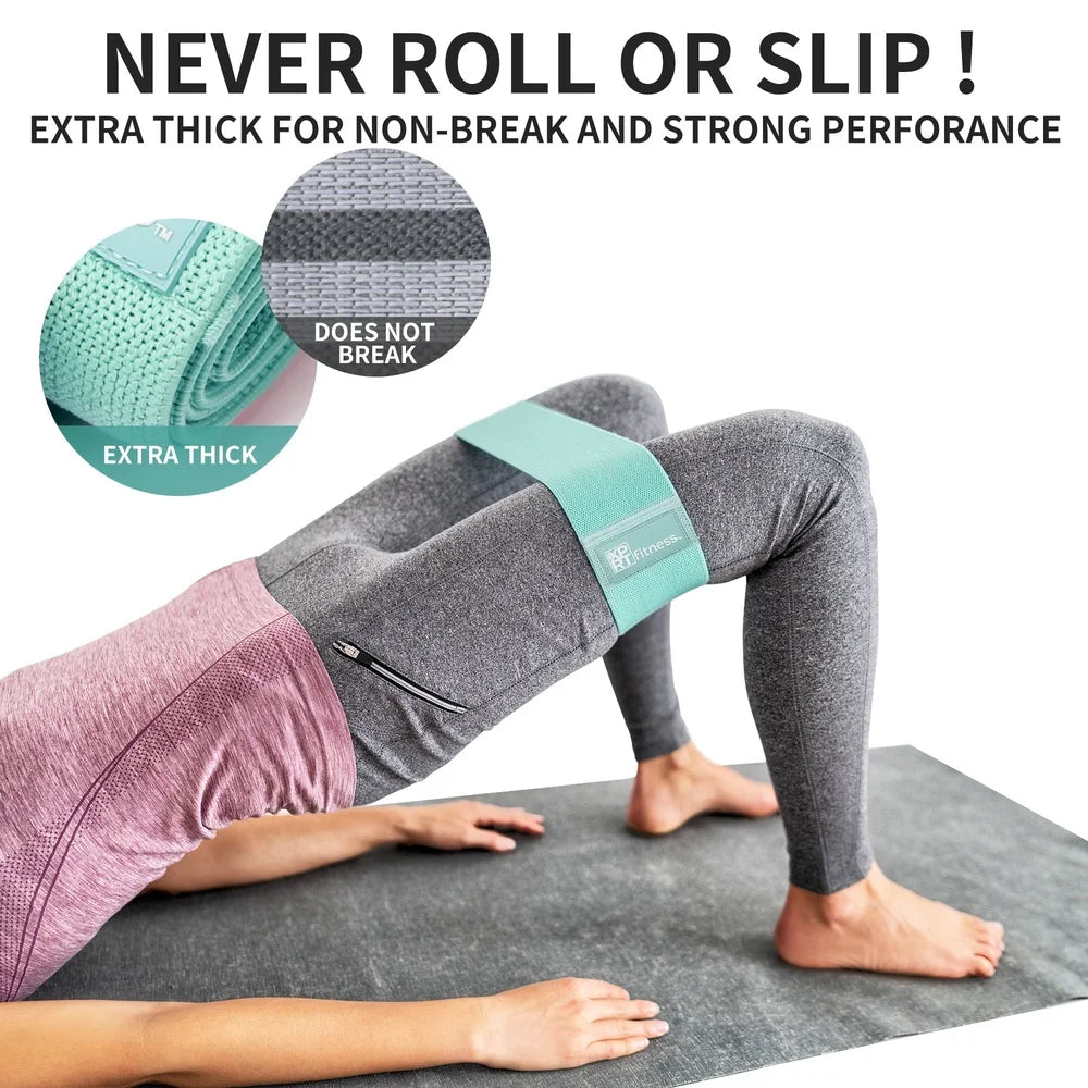 Resistance Bands Set of 3 Anti-Slip Booty Exercise Bands Legs and Hips Non-Rolling Fitness Equipment with Carry Pouch