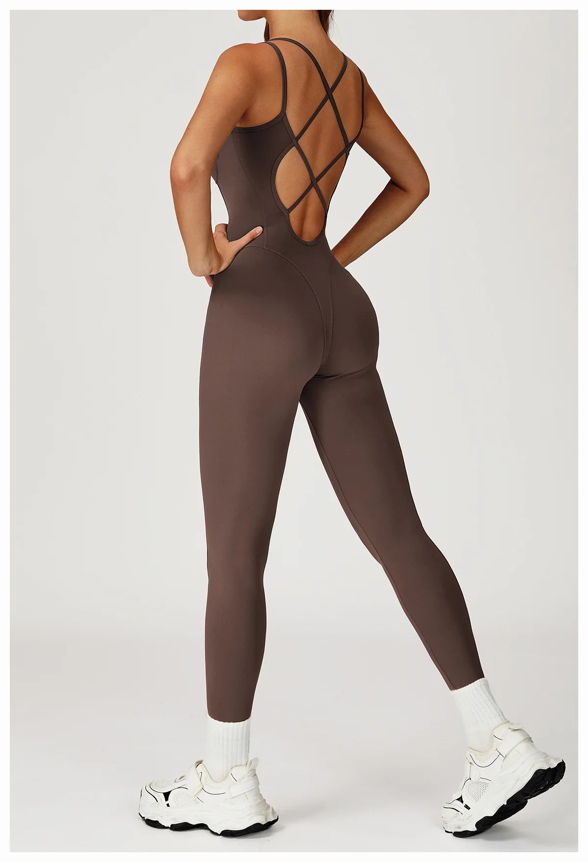 Fitness Jumpsuit Gym Workout Playsuit Sexy Cross Back Strap Sports Bodysuits Backless Romper Women Running One Piece Yoga Suit