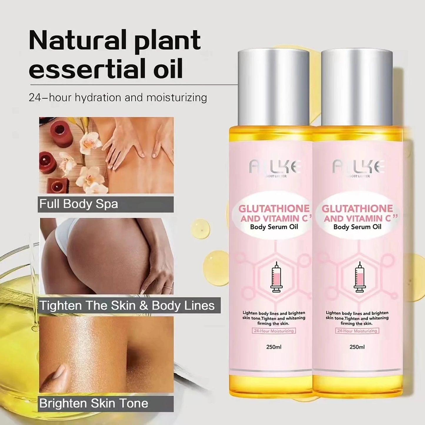 AILKE Vitamin C Moisturizing and Whitening Massage Essential Oil, Smooth Skin, Reduce Dark Spots, For All Skin Types, 250ml