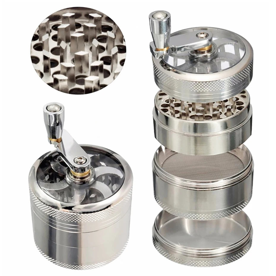 55mm Herb Grinder Hand-cranked Tobacco Crusher Durable Zinc Alloy Spice Mills with Sharp Razor for Smoker Smoking Accessories
