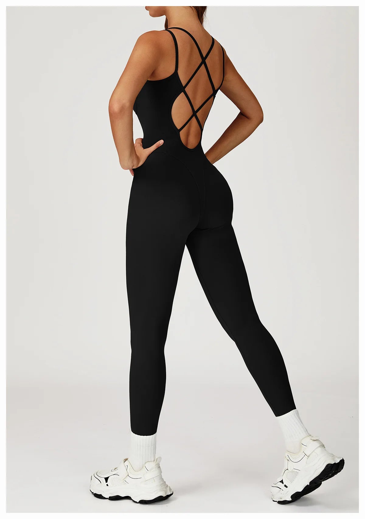 Fitness Jumpsuit Gym Workout Playsuit Sexy Cross Back Strap Sports Bodysuits Backless Romper Women Running One Piece Yoga Suit