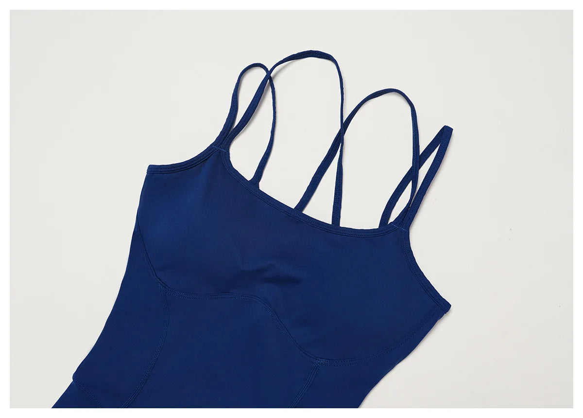 Fitness Jumpsuit Gym Workout Playsuit Sexy Cross Back Strap Sports Bodysuits Backless Romper Women Running One Piece Yoga Suit