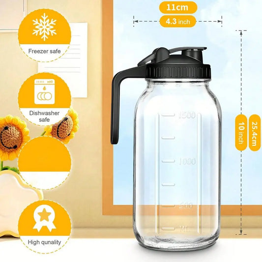 Thickened Glass Cold Water Pitcher Black Grey, 64oz Mason Cold Brew Bottle 2Pack, With Capacity Scale, Summer Beverage Dispense