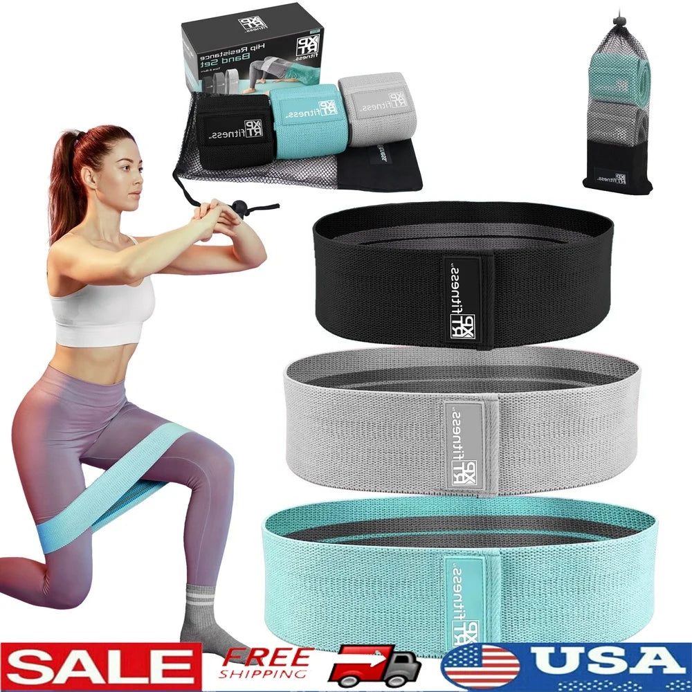 Resistance Bands Set of 3 Anti-Slip Booty Exercise Bands Legs and Hips Non-Rolling Fitness Equipment with Carry Pouch