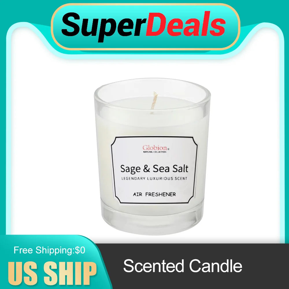 Scented Candle Sage and Sea Salt Aromatherapy Candle Glass Jar + Lid 7oz for Home 45 Hours Burn Time Gift for Women & Men