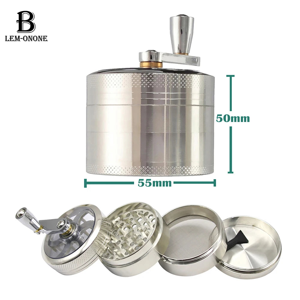 55mm Herb Grinder Hand-cranked Tobacco Crusher Durable Zinc Alloy Spice Mills with Sharp Razor for Smoker Smoking Accessories