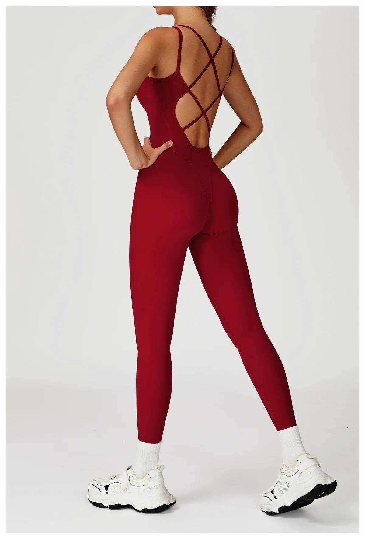 Fitness Jumpsuit Gym Workout Playsuit Sexy Cross Back Strap Sports Bodysuits Backless Romper Women Running One Piece Yoga Suit