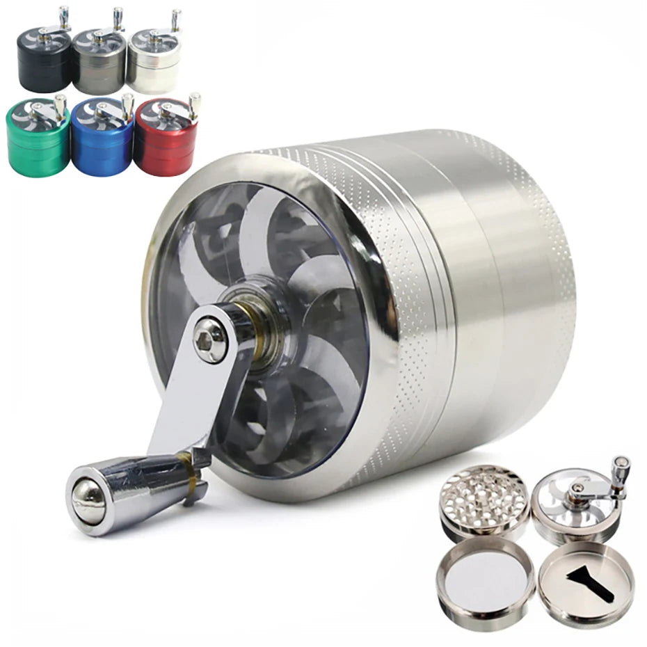 55mm Herb Grinder Hand-cranked Tobacco Crusher Durable Zinc Alloy Spice Mills with Sharp Razor for Smoker Smoking Accessories