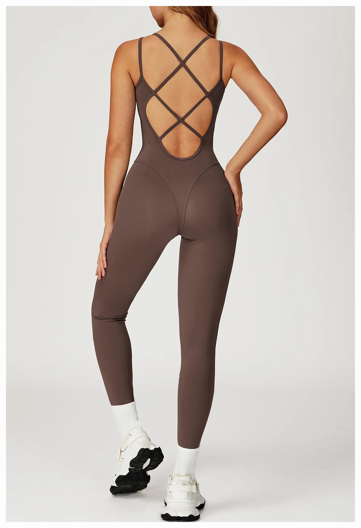 Fitness Jumpsuit Gym Workout Playsuit Sexy Cross Back Strap Sports Bodysuits Backless Romper Women Running One Piece Yoga Suit