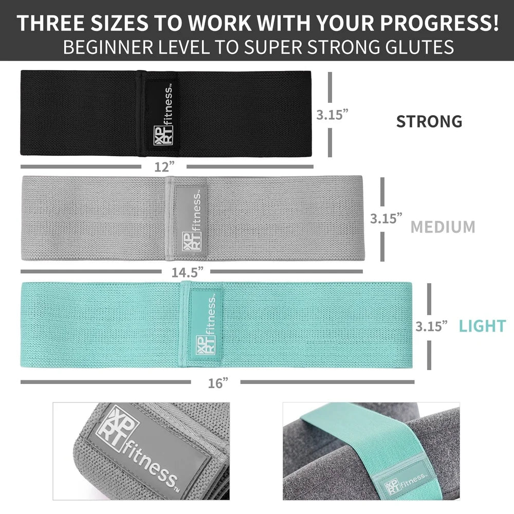 Resistance Bands Set of 3 Anti-Slip Booty Exercise Bands Legs and Hips Non-Rolling Fitness Equipment with Carry Pouch